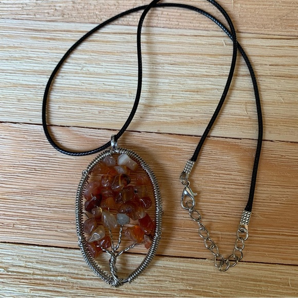 Red Carnelian Crystal Tree of Life Wire Wrapped Pendant Necklace Adjustable Cord - Picture 5 of 8